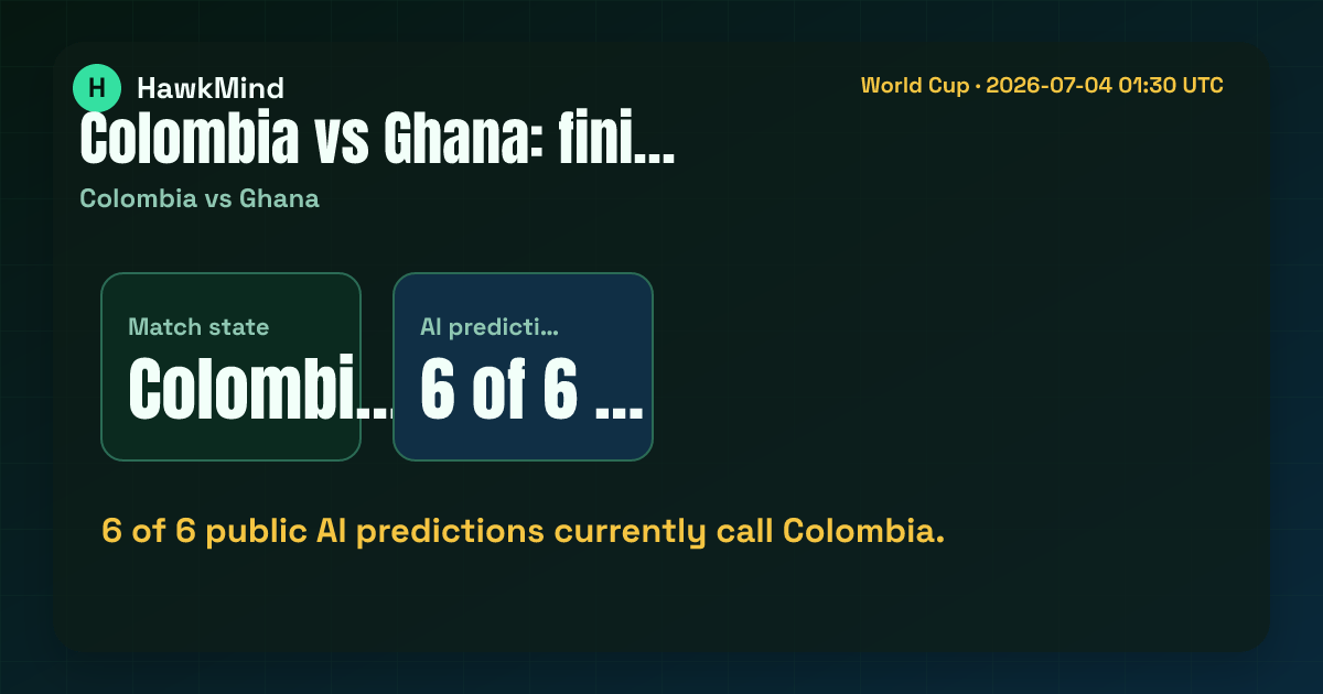 Colombia vs Ghana:6 of 6 public AI predictions currently call Colombia.
