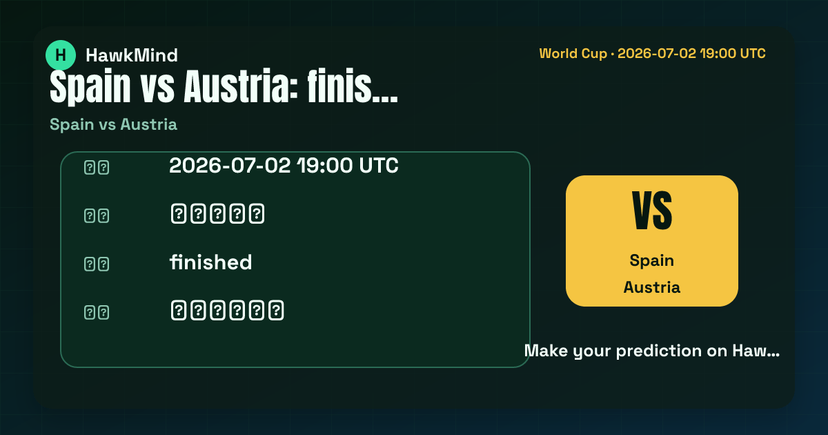 Spain vs Austria：Spain 对 Austria，2026-07-02 19:00 UTC