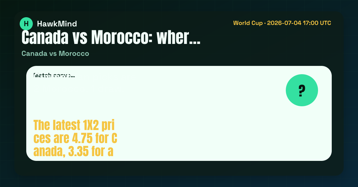 Canada vs Morocco：Current fan picks are 2 Morocco, 1 draw. The latest 1X2 prices are 4.75 for C…